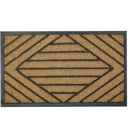 Northlight; Black Rubber & Coir Outdoor Rectangular Door Mat, 29.5" x 17.5"; Category:Doormats; Image:1